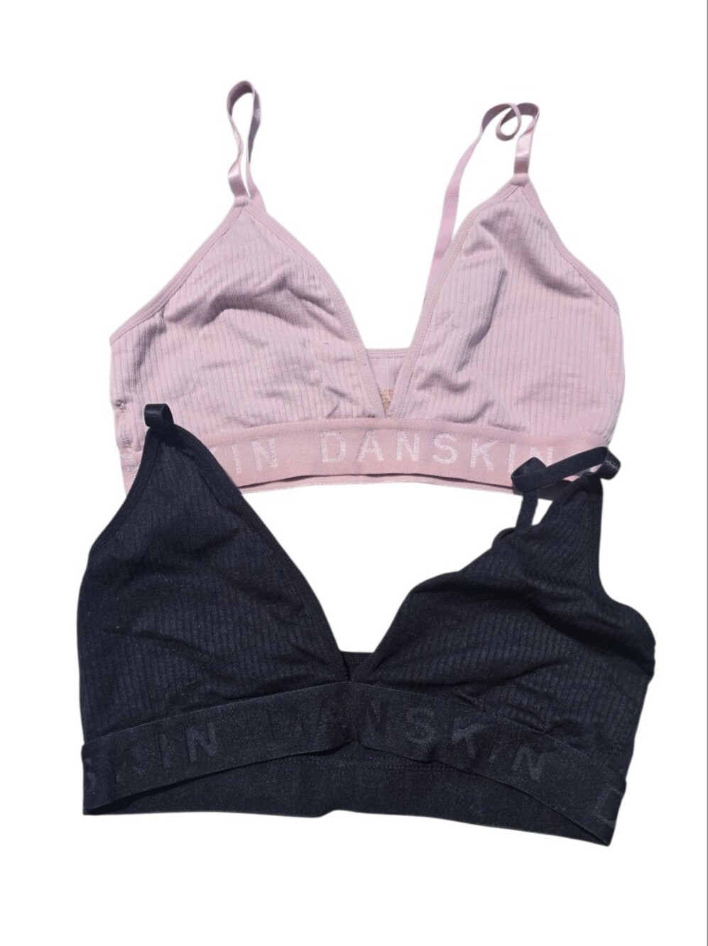 Danskin Ribbed Bralette Duo in Light Pink and Black